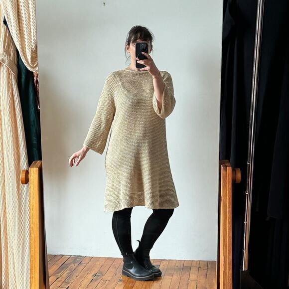 ZARA Metallic Gold Thread Knit Sweater Dress - Picture 1 of 8
